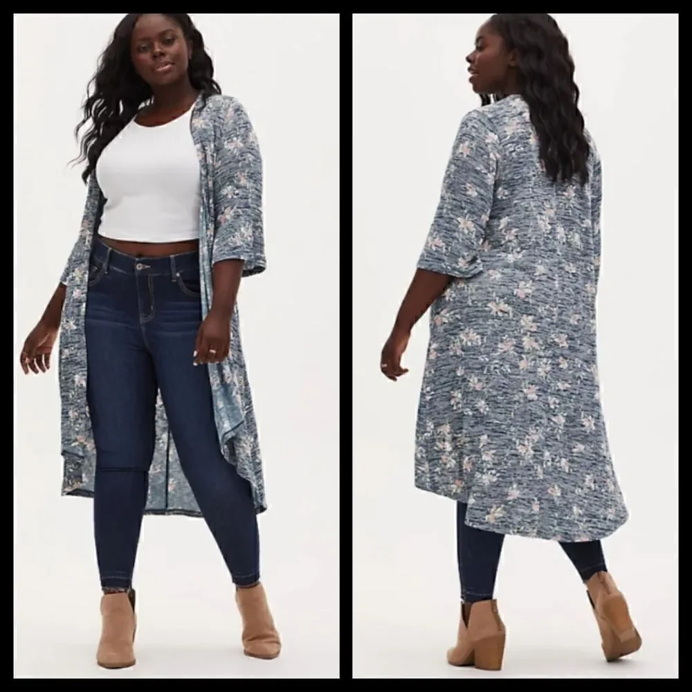1X 14W 16W Torrid Hacci Kimono Floral High low hem